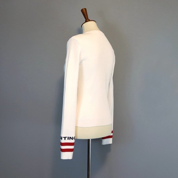 VALENTINO Logo & Stripes Cuff Rib Knit Sweater Top - Picture 5 of 15